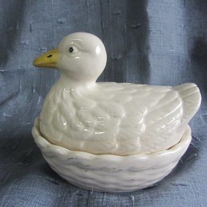 Vintage Otagiri Duck Butter Dish white Porcelain yellow Beak